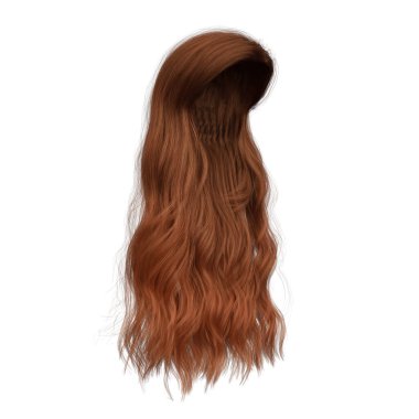 3D dalgalı, uzun, kırmızı bakır saç izole edilmiş.