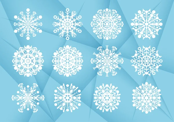 Conjunto Copos Nieve Blancos Sobre Fondo Azul Degradado Ilustraciones Vectoriales — Archivo Imágenes Vectoriales