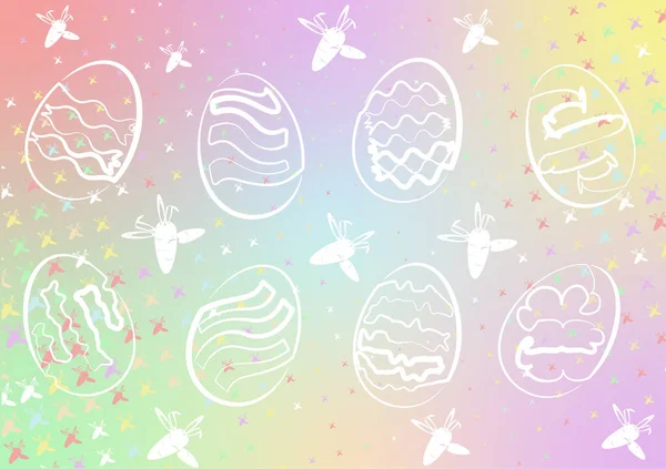 Happy Easter seamless pattern, with Easter eggs and cute bunny ears with carrots, vector illustration.