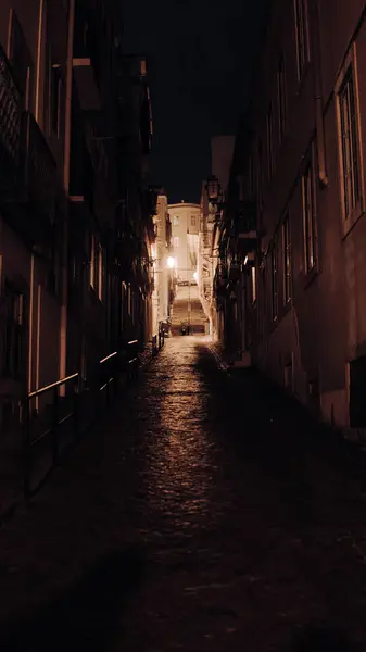 Stare Ulice Miasta Nocy Centrum Lizbony Stary Rown Portugalii Pobliżu — Zdjęcie stockowe
