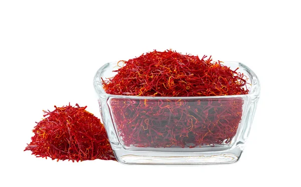Saffron Thread Clear Glass Bowl Isolated White Background — Stock Photo, Image