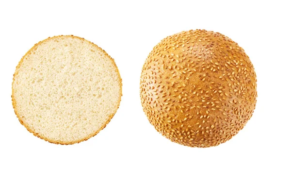 Sesame Seed Hamburger Bun Isolated White Background Top View Different —  Fotos de Stock