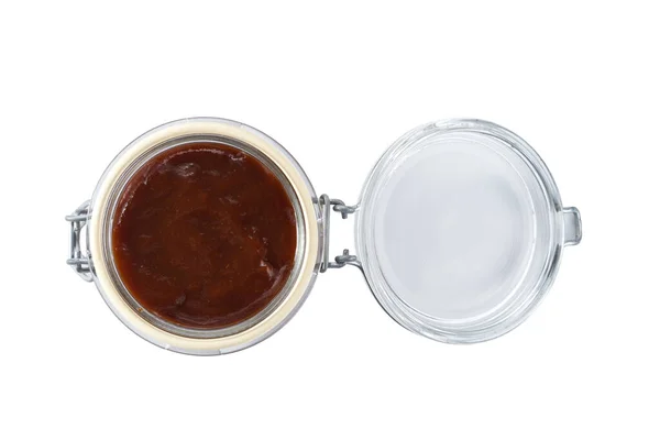 Glass Jar Bbq Sauce Isolated White Background — Stockfoto