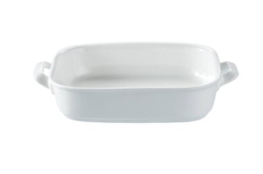 Porcelain cooking baking dish isolated on a white background. Ceramic baking dish. Square shape ceramic porcelain dish. empty baking tray .