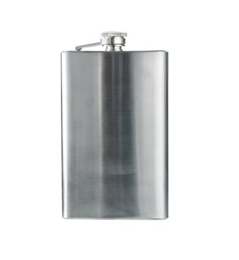 Hip flask alcohol container metal iron isolated on white background. Stainless hip flask isolated 