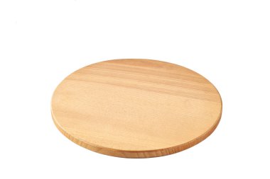 Wooden pizza board isolated on white background. Round wooden cutting board isolated on white background.
