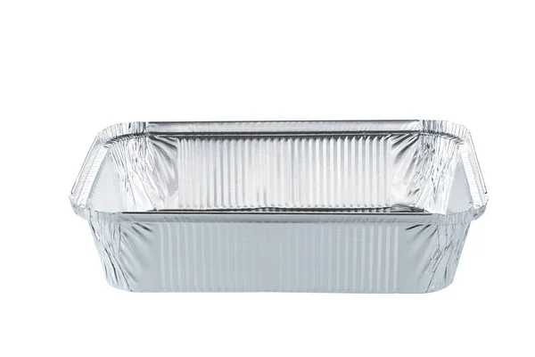 Aluminum Food Box Disposable Isolated White Background Top View Foil — Fotografia de Stock