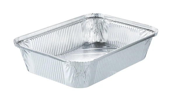 Empty Disposable Square Aluminium Foil Baking Dish Isolated White Background — Stock Photo, Image