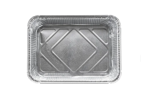 白い背景に隔離されたアルミ食品箱 トップビュー — ストック写真