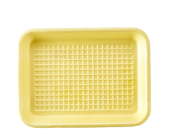 Empty Yellow Rectangle Shape Styrofoam Food Tray Isolated White Background — Zdjęcie stockowe