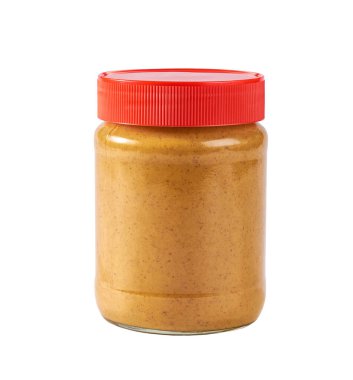 jar peanut butter spread with blank label, isolated on white background.