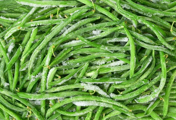 Frozen Vegetable Cooking Green Beans Texture Frozen Bush Beans Green — Stock Photo, Image