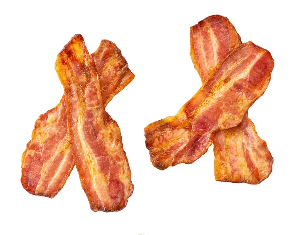 Two Fried Bacon Rashers Isolated White Background Top View Crispy — Stock Photo, Image