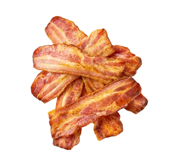 Pile Fried Bacon Rashers Isolated White Background Large Portion Fried — Stock Photo, Image