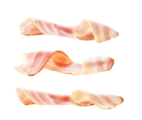 Smoked Bacon Strips Isolated White Background Slices Smoked Bacon Isolated — Stock Photo, Image