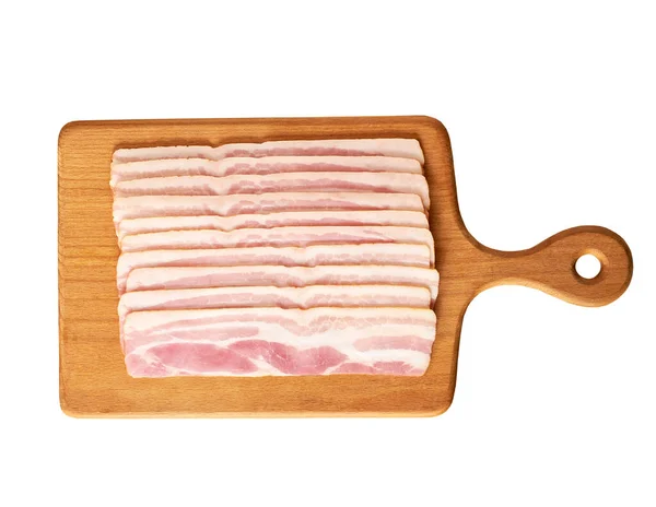 Gerookte Bacon Huiduitslag Een Plank Geïsoleerd Witte Achtergrond Streaky Brisket — Stockfoto
