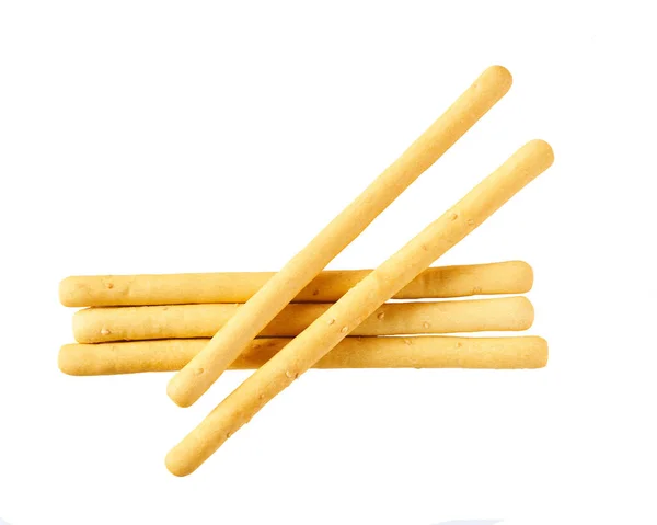 Pão Italiano Vara Grissini Breadsticks Tradicionais Isolados Fundo Branco Profundidade — Fotografia de Stock