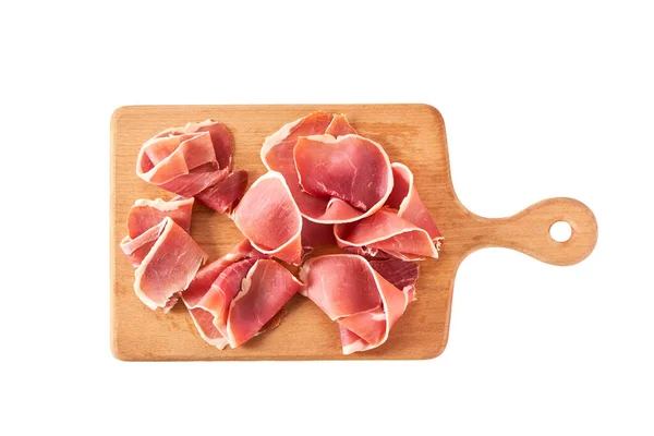 Olasz Parma Ham Prosciutto Egy Vágódeszka Elszigetelt Fehér Alapon — Stock Fotó