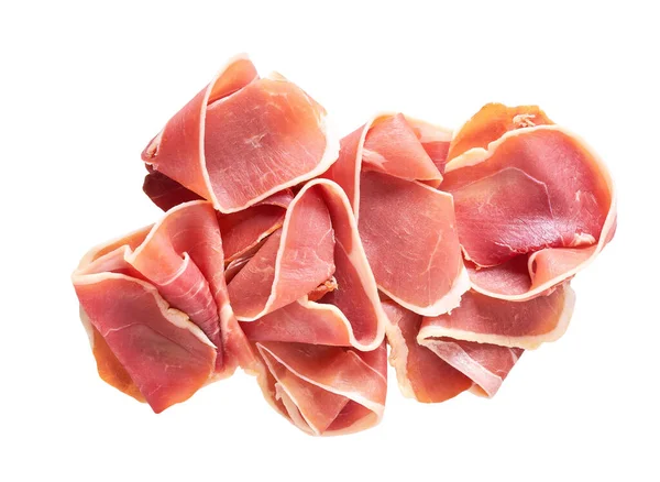 Parma Ham Prosciutto Αποξηραμένο Κρέας Φέτα Ζαμπόν Απομονωμένο Λευκό Φόντο — Φωτογραφία Αρχείου