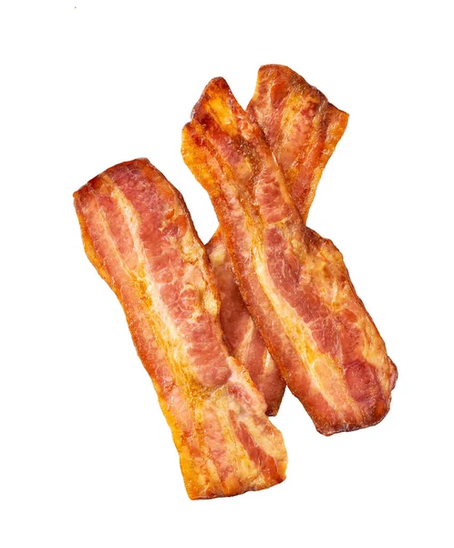 Kokta Bacon Remsor Isolerade Vit Bakgrund Kokt Skivor Bacon Isolerad — Stockfoto