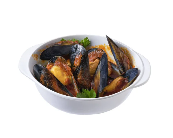 Tomato Soup Mussels Isolated White Background — Stock Photo, Image