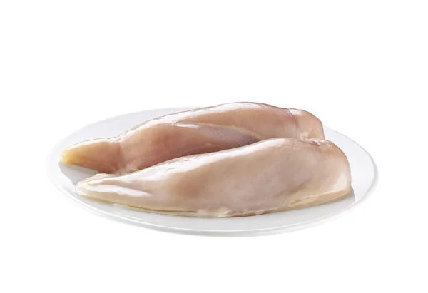 两个新鲜的生鸡胸肉放在一个碗里 从白色背景分离出来 — 图库照片