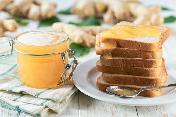 Ginger Jam Sandwiches Toasts Light Wooden Background — Stock Photo, Image