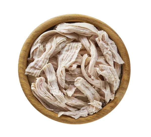 Варёное Измельченное Куриное Мясо Миске Изолированной Белом Фоне Мясо Филе — стоковое фото