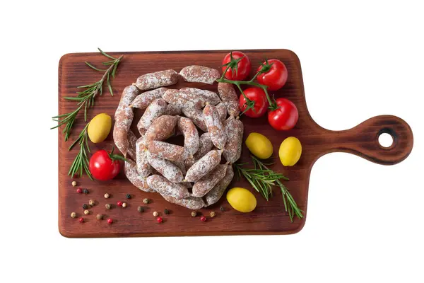 Pile Tradition Mini Spicy Pork Dry Cured Salami Sausages Rosemary — Stock Photo, Image