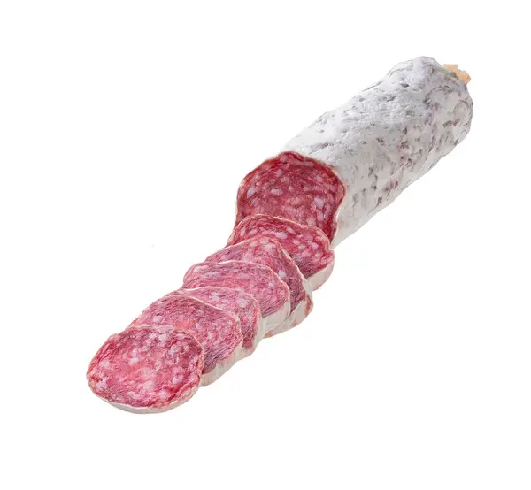 Slices Traditional Spanish Salami Fuet Sausage Dry Sausage Covered Fermented — Stock Photo, Image