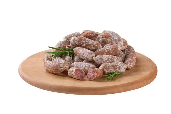 Dry Cured Portioned Sausage Cabanossi White Wrapper Sausages Natural Casing — Stock Photo, Image
