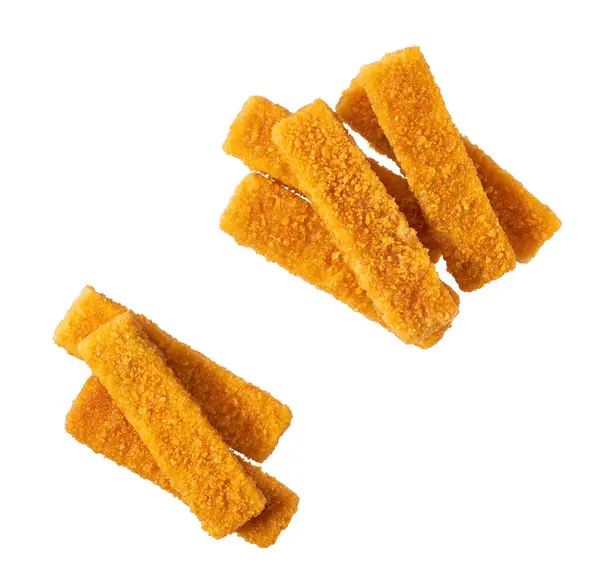 Crumbed Golden Fried Fish Fingers Sticks Isolated White Background — Stock Photo, Image