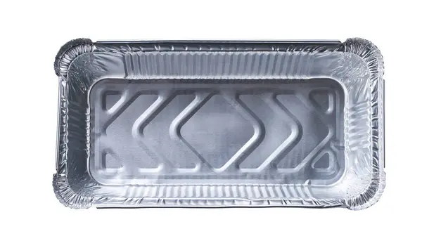 Aluminum Food Box Disposable Isolated White Background Top View Foil Stok Foto