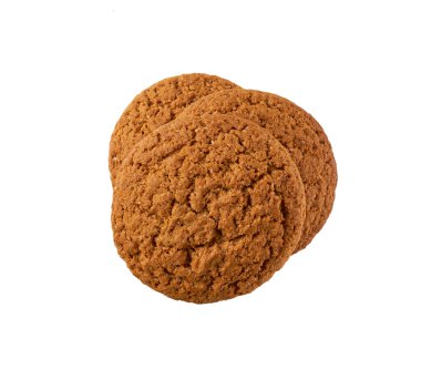 Beyaz arka planda izole edilmiş küçük lezzetli yulaf ezmeli kurabiyeler.