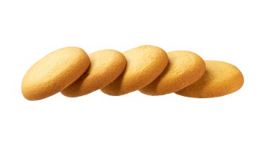 Beyaz arka planda izole edilmiş lezzetli Danimarka kurabiyeleri, tam derinlik. Doğrusal bileşim. Lezzetli kurabiyeler izole..