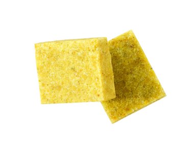 Beyaz arka planda izole edilmiş doğal bulyon küpleri. Üst Manzara. Stok küpü izole edildi.