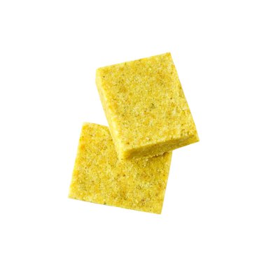 Beyaz arka planda izole edilmiş doğal bulyon küpleri. Üst Manzara. Stok küpü izole edildi.