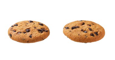 Beyaz arka planda izole edilmiş çikolatalı kurabiyeler, tam derinlik. Lezzetli çikolatalı kurabiyeler..