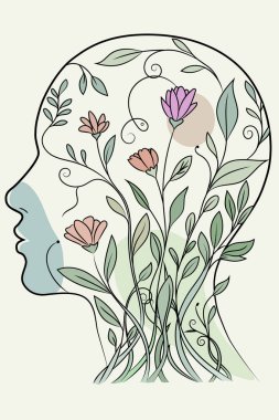 Blooming Head: Zihinsel Sağlık Vektörü İllüstrasyonu.