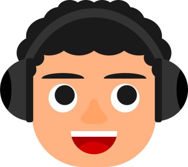 Müzik dinleyen sevimli çocuk. Sevimli çocuk emojisi. Sevimli çocuk avatarı.