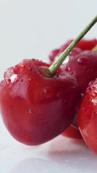 Vertical Screen Fresh Ripe Cherry Close Rotated Organic Red Cherries — Video