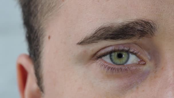Male Eye Closeup European Young Man Half Face — Vídeo de stock