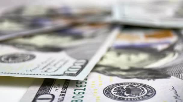 Dólar Estadounidense Factura Dinero Cámara Volando Primer Plano Sobre Apilados — Vídeos de Stock