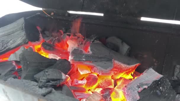 Rozmazané Natáčení Krásným Dřevěným Ohněm Plameny Ideální Pro Grilování Jak — Stock video