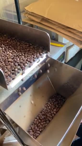 Kahve Makinası Aroma Fasulyelerini Karıştırıyor Depoda Taze Aroma Kafeini Üretiyor — Stok video