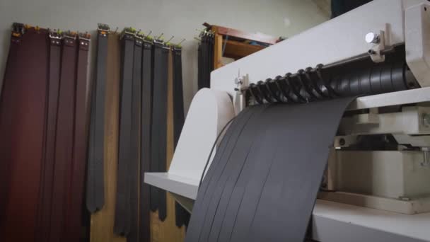 Weergave Van Naaiwerk Naaimachine Prive Lederen Ambachtelijke Winkel Stikband Proces — Stockvideo