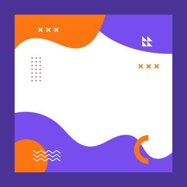 Modern Sosyal Medya Sancak Şablonu grafiğinin vektör illüstrasyonu. Mor ve turuncu renklerde, sosyal medya tanıtım şablonu için harika.