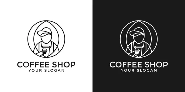 Modern Coffee Logo Flat Vector Template Line Style — Vettoriale Stock
