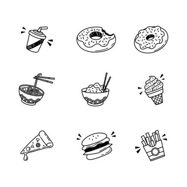 Doodle Fast Food Basit Çizim Çizimi