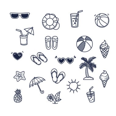 Doodle Yaz Tatili Basit Taslak Çizim Seti